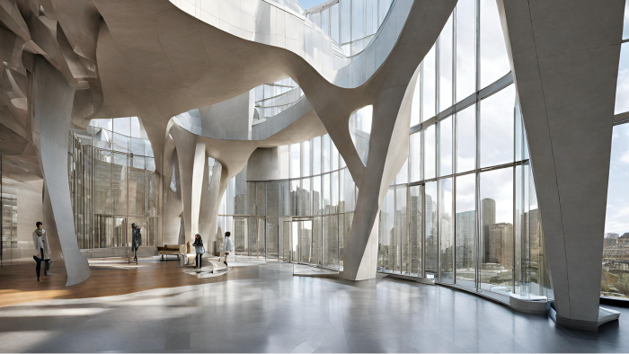 An large lobby in a modern building architecture concept