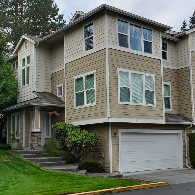 A corner shot of a townhouse.